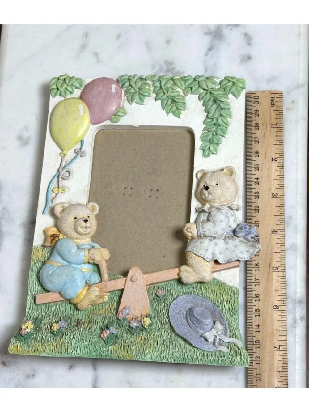 Vintage Teddy Bear Picture Frame 3x4 Photo | Resin Nursery Frame | Baby Picture